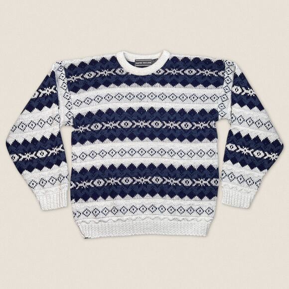 Vintage 90s Grandpa Sweater Diamond Crew Neck Sweater David Taylor - Size Medium
